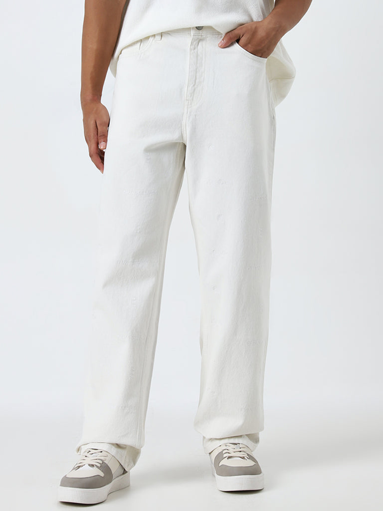 Nuon Off-White Mid - Rise Relaxed - Fit Jeans