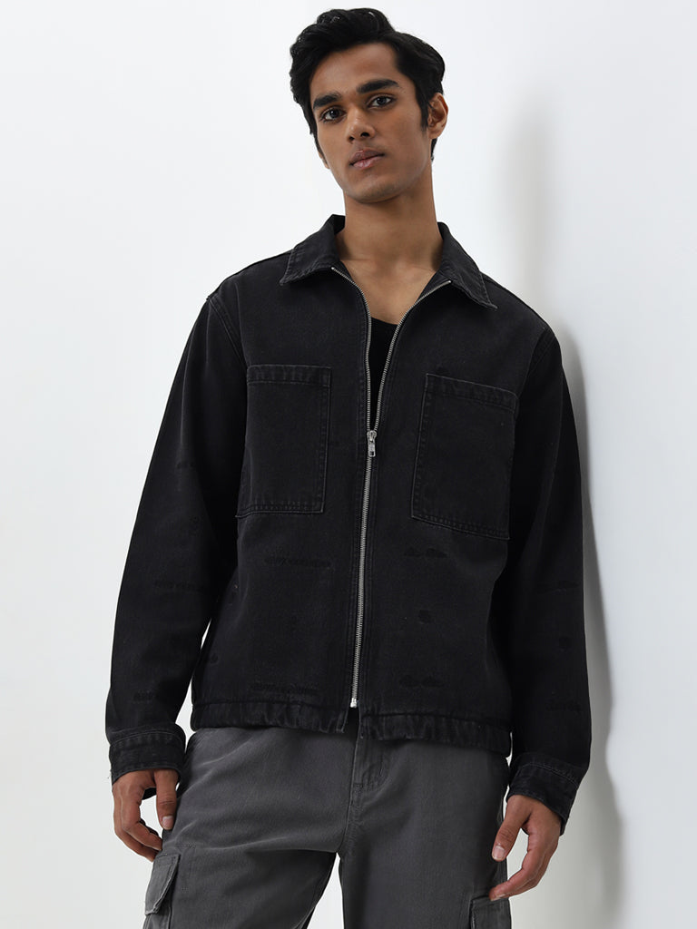 Nuon Black Relaxed-Fit Denim Jacket