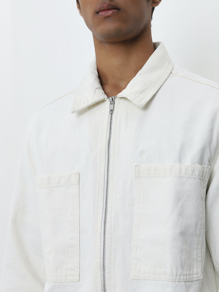 Nuon Off-White Relaxed-Fit Denim Jacket