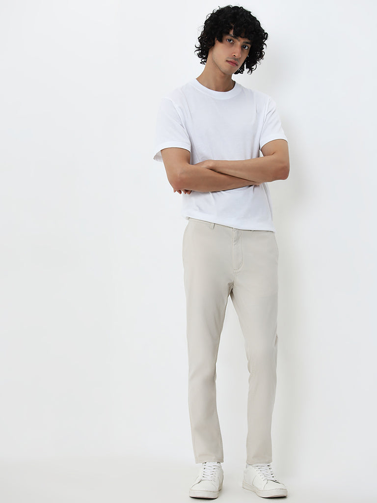 Nuon Beige Mid-Rise Skinny-Fit Cotton Chinos