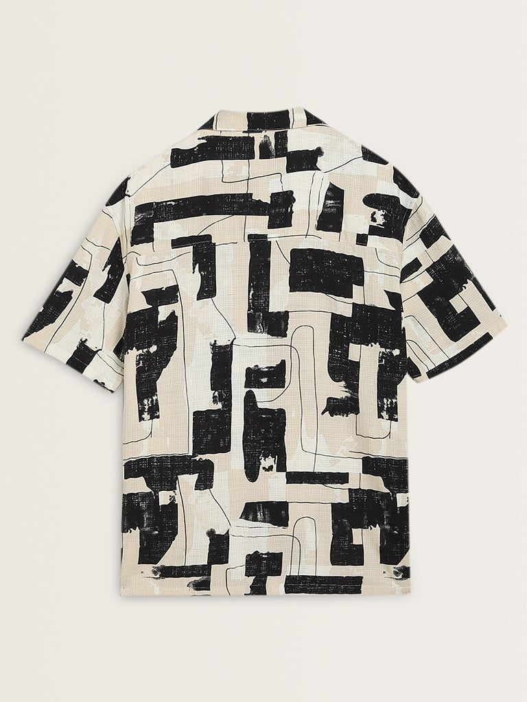 Nuon Black Abstract Printed Relaxed Fit Shirt