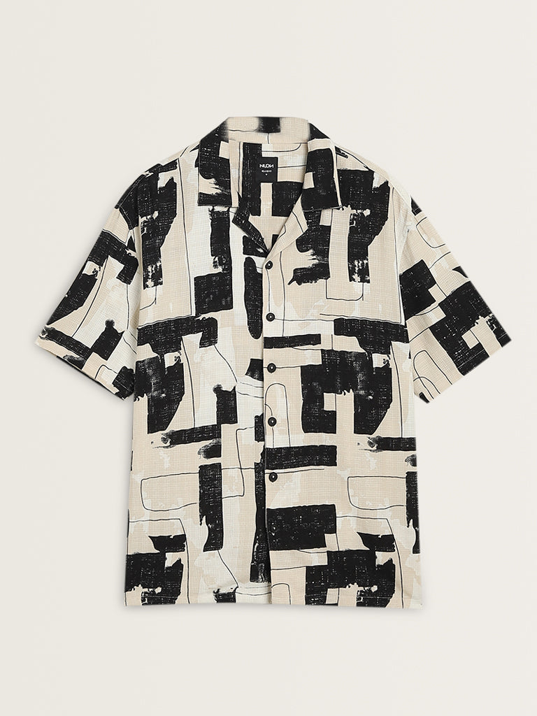 Nuon Black Abstract Printed Relaxed Fit Shirt