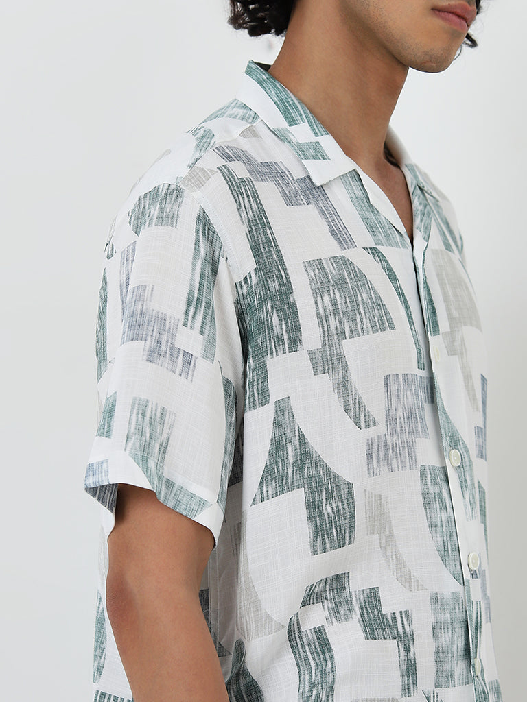 Nuon White Abstract Printed Relaxed Fit Shirt