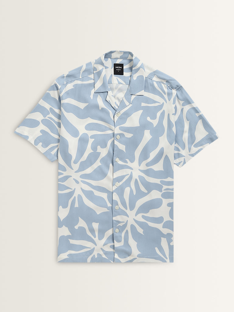 Nuon Light Blue Abstract Design Relaxed Fit Shirt