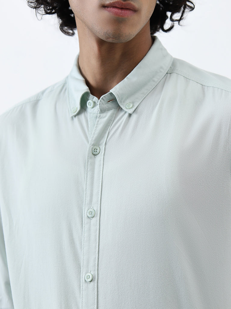 Nuon Mint Solid Slim-Fit Cotton Shirt