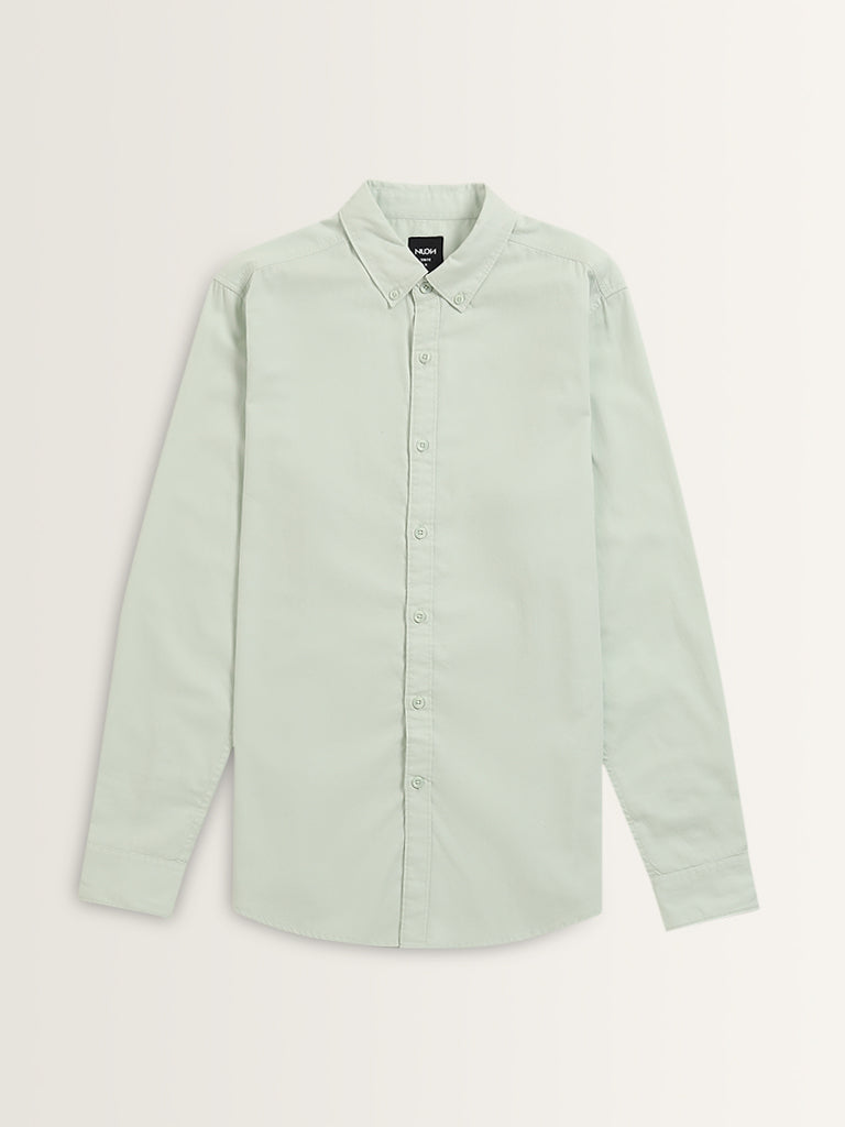 Nuon Mint Solid Slim-Fit Cotton Shirt