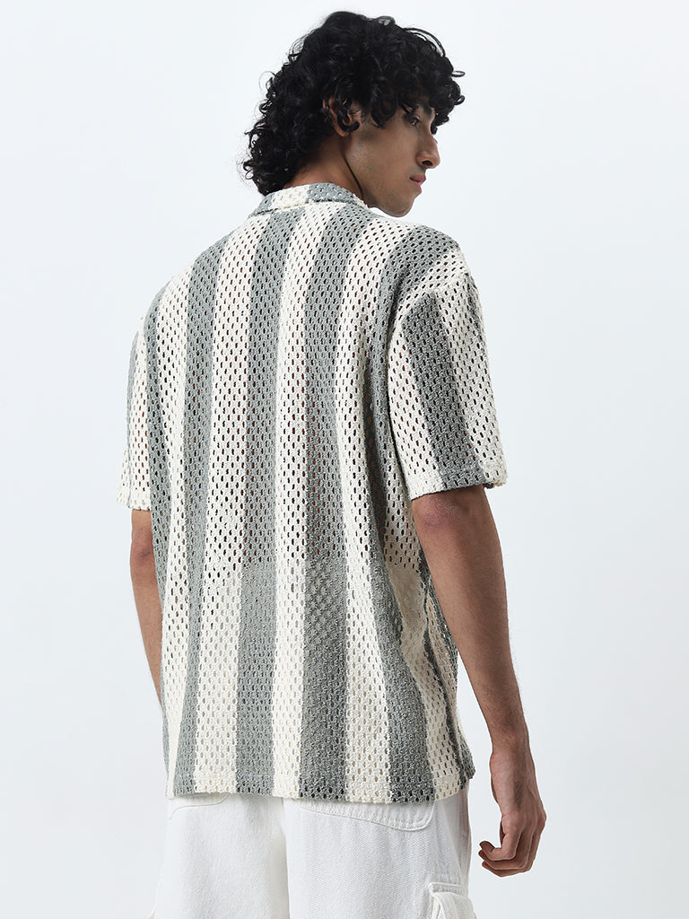 Nuon Sage Striped Knitted Relaxed-Fit Shirt