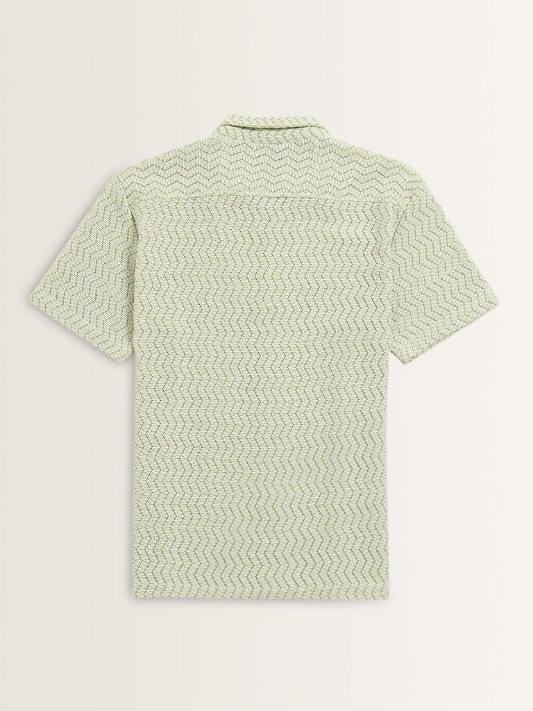 Nuon Light Green Knit-Textured Relaxed-Fit Shirt