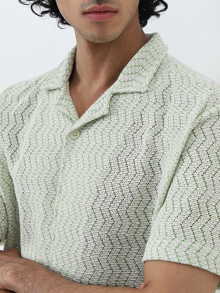 Nuon Light Green Knit-Textured Relaxed-Fit Shirt