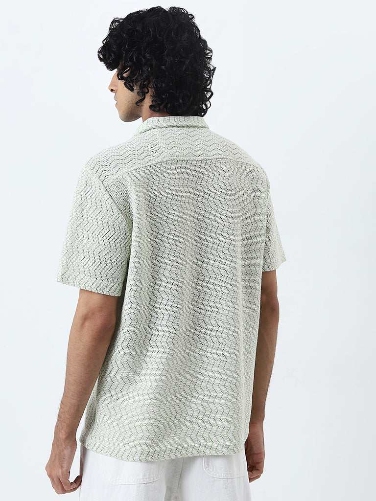 Nuon Light Green Knit-Textured Relaxed-Fit Shirt