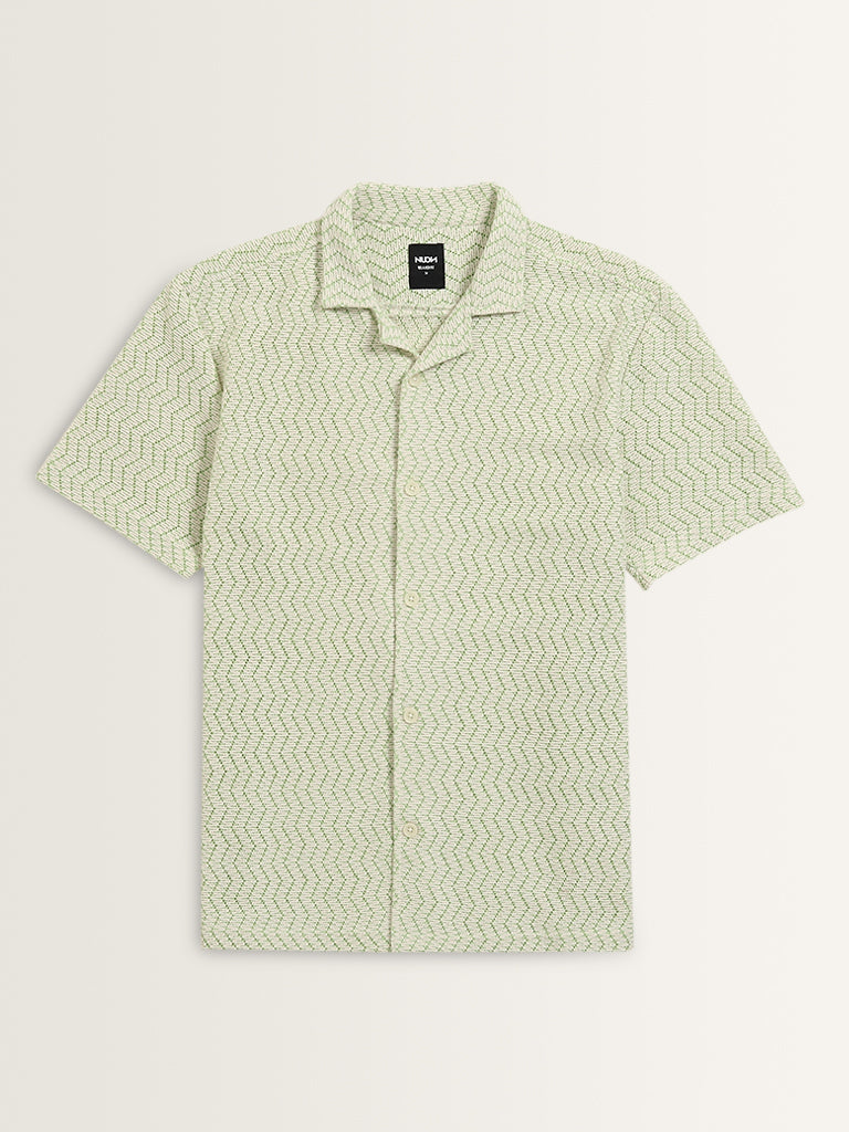 Nuon Light Green Knit-Textured Relaxed-Fit Shirt