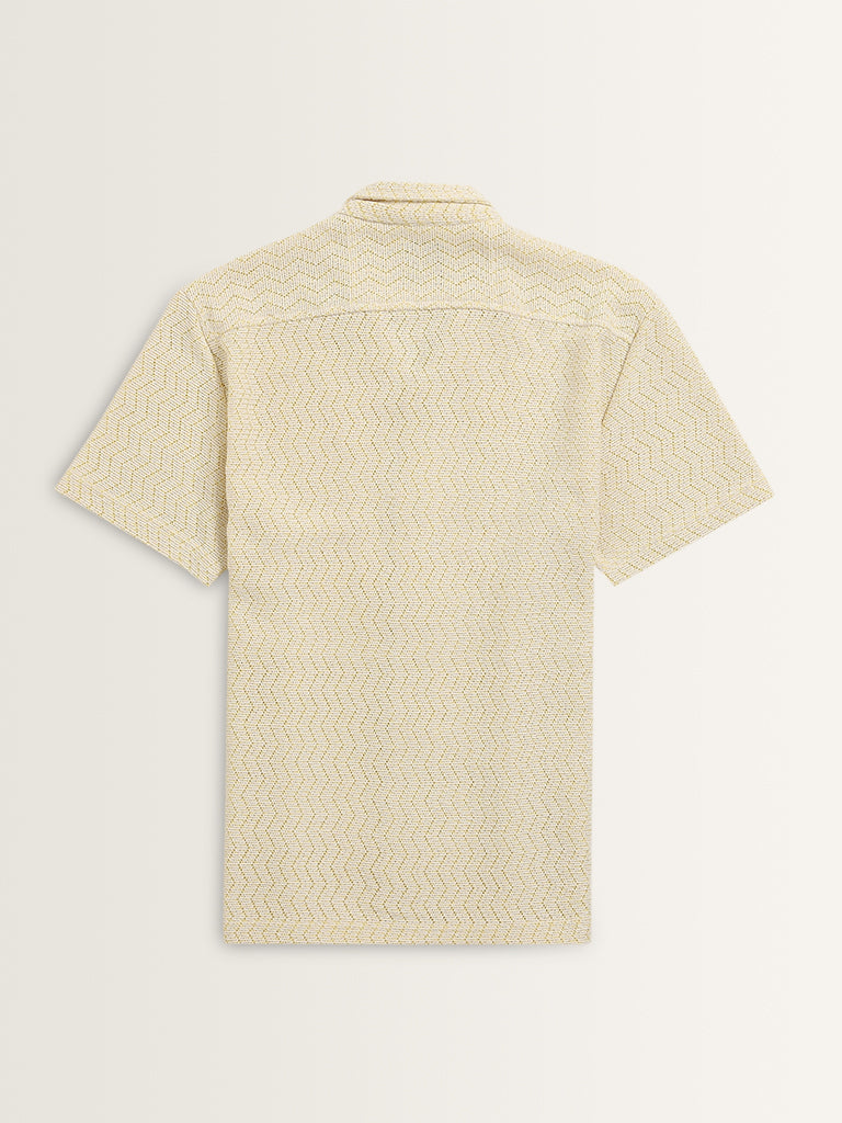 Nuon Light Yellow Knit-Textured Relaxed-Fit Cotton Shirt