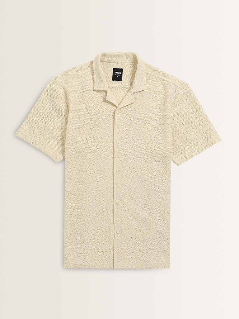 Nuon Light Yellow Knit-Textured Relaxed-Fit Cotton Shirt