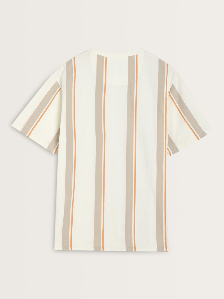 Nuon Off-White Striped Design Relaxed-Fit T-Shirt