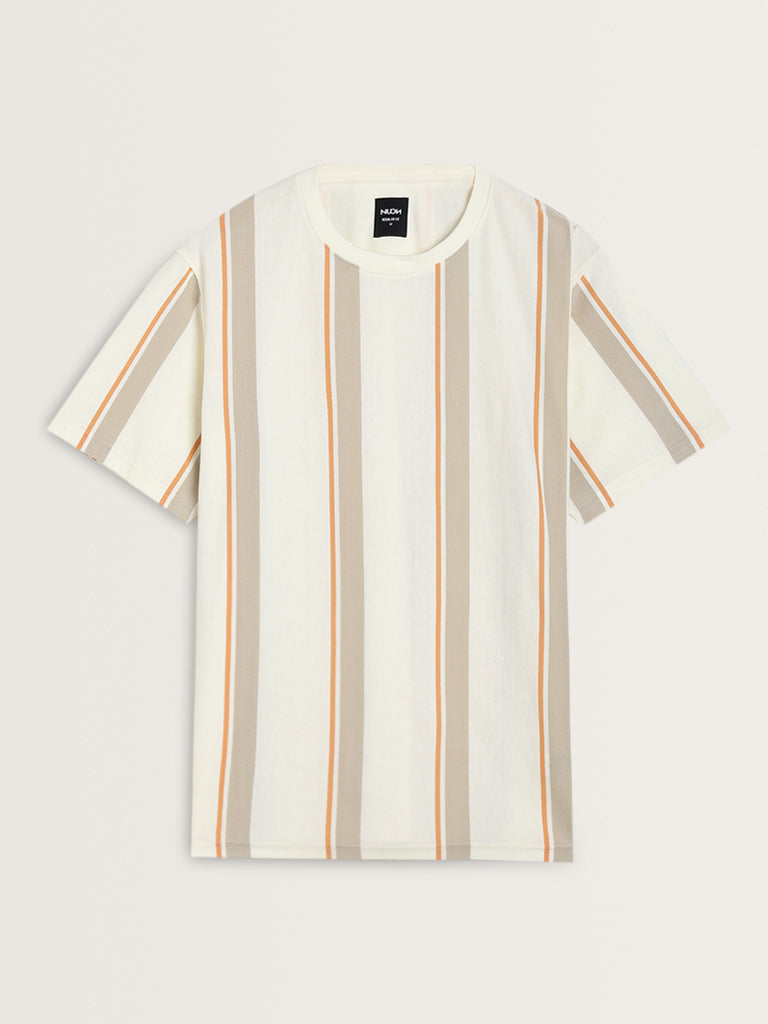 Nuon Off-White Striped Design Relaxed-Fit T-Shirt