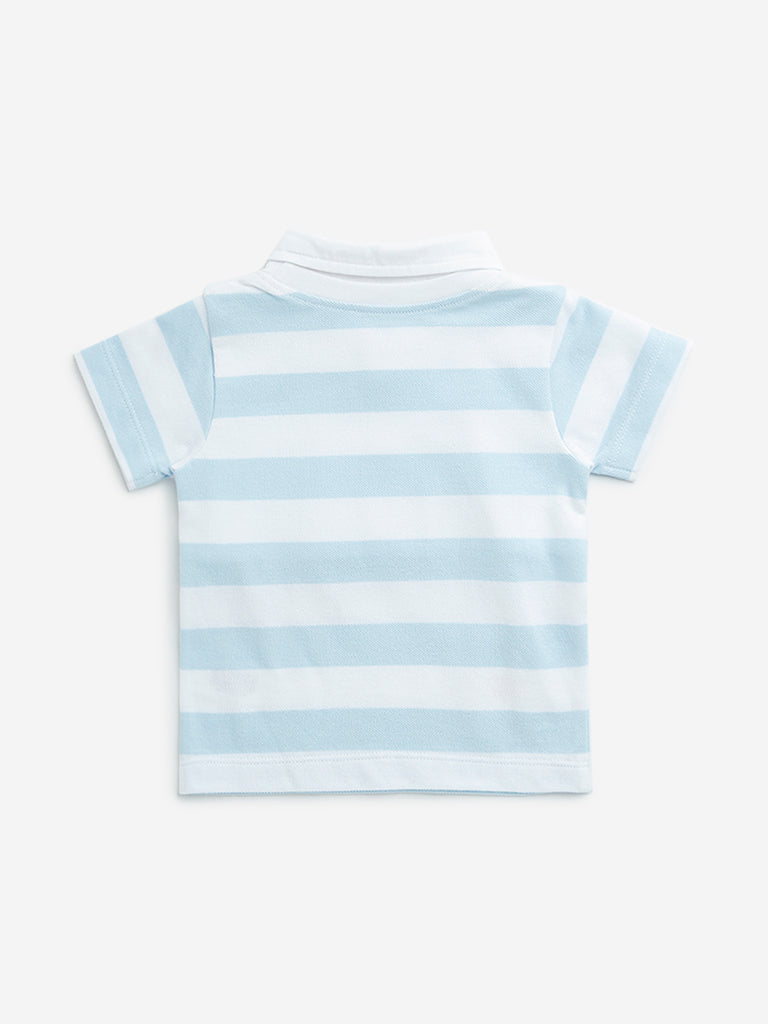 HOP Baby Light Blue Stripe Printed Cotton T-Shirt