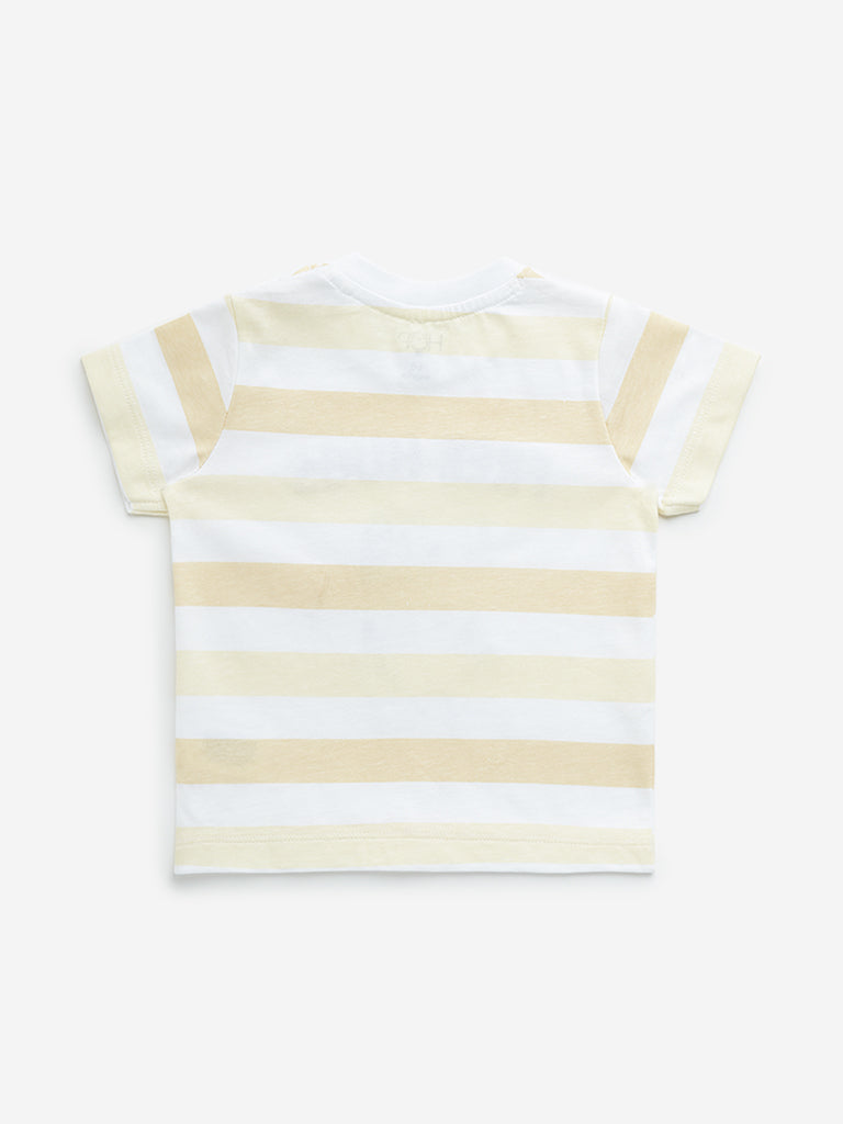 HOP Baby Yellow Stripe Printed Cotton T-Shirt