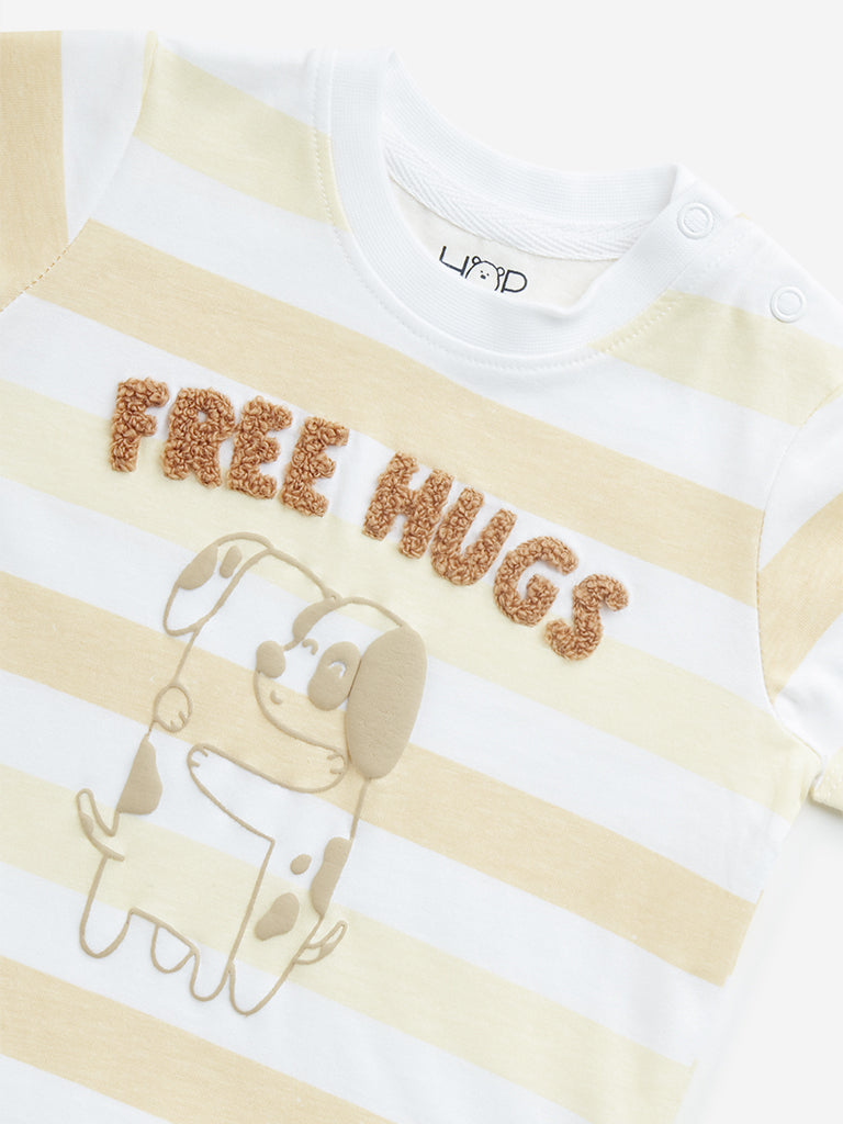 HOP Baby Yellow Stripe Printed Cotton T-Shirt