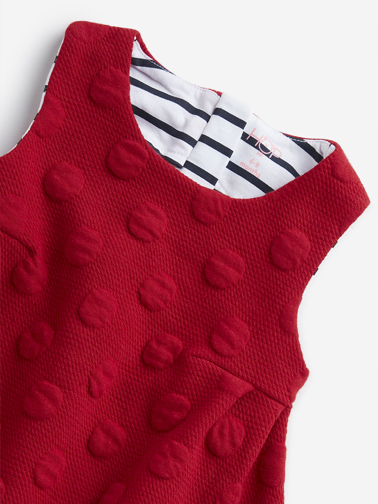 HOP Baby Red Self-Textured Cotton A-Line Dress