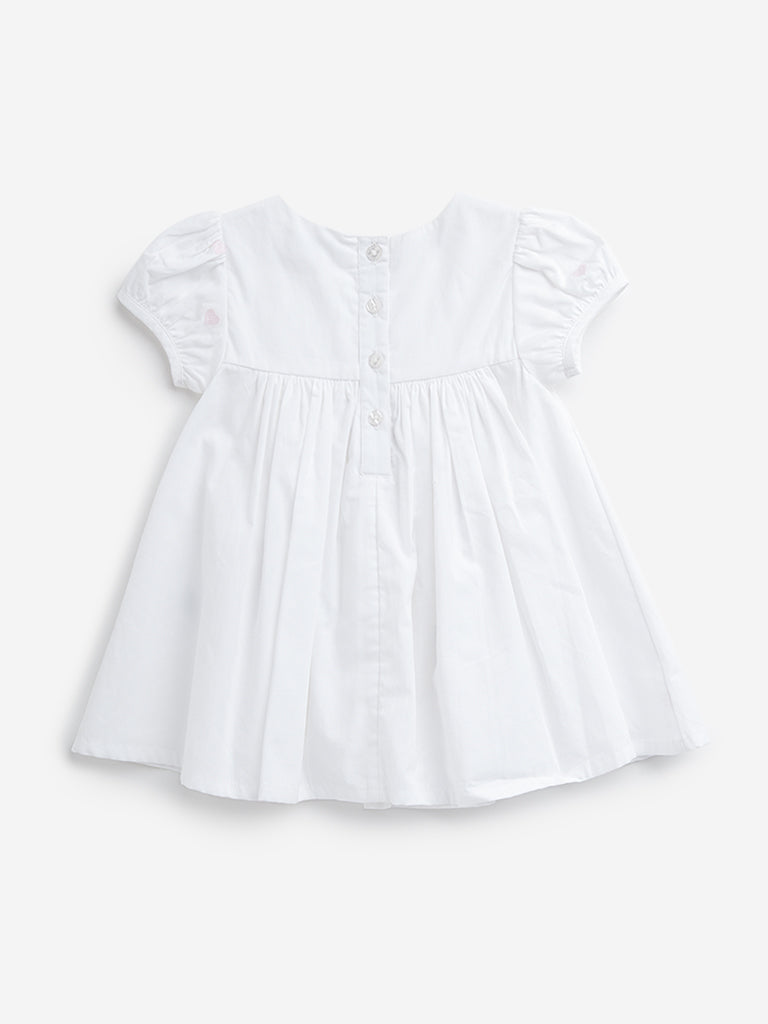 HOP Baby White Heart Embroidered A-Line Cotton Dress