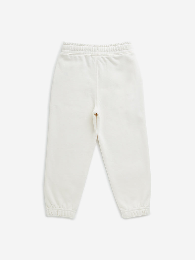 HOP Kids Off-White Printed Mid-Rise Cotton Blend Joggers