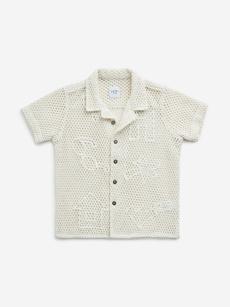 HOP Kids Off-White Knitted Resort-Fit Cotton Shirt