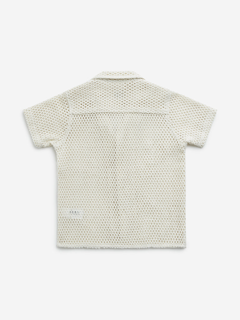 HOP Kids Off-White Knitted Resort-Fit Cotton Shirt