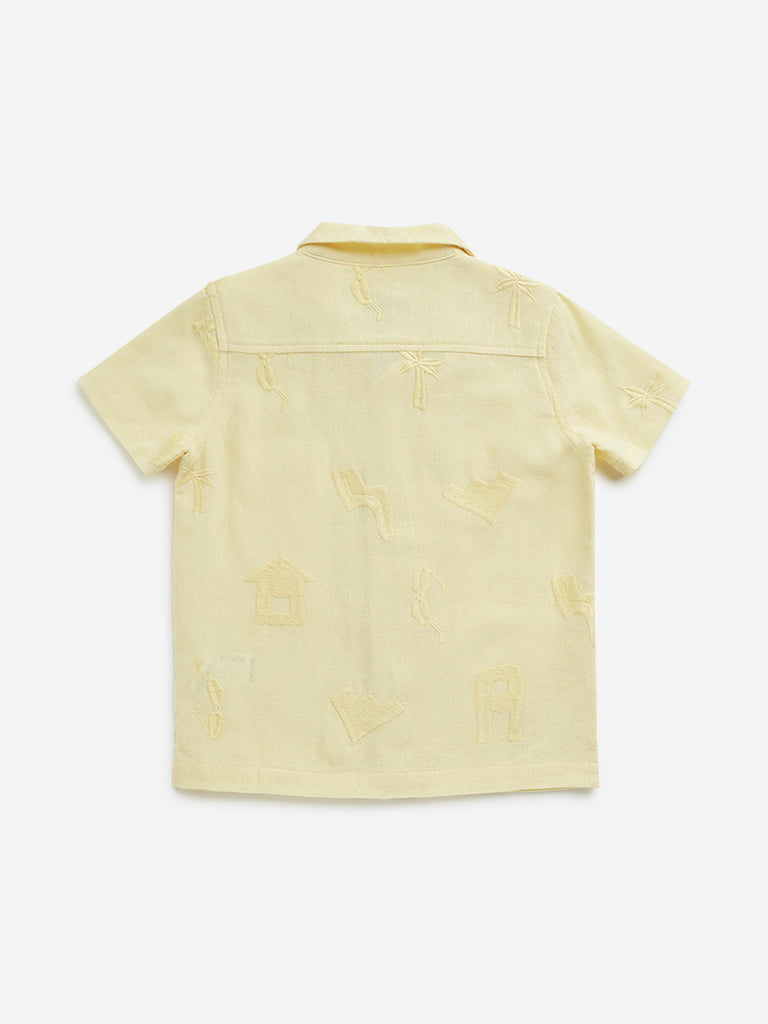 HOP Kids Yellow Embroidered Resort-Fit Cotton Shirt