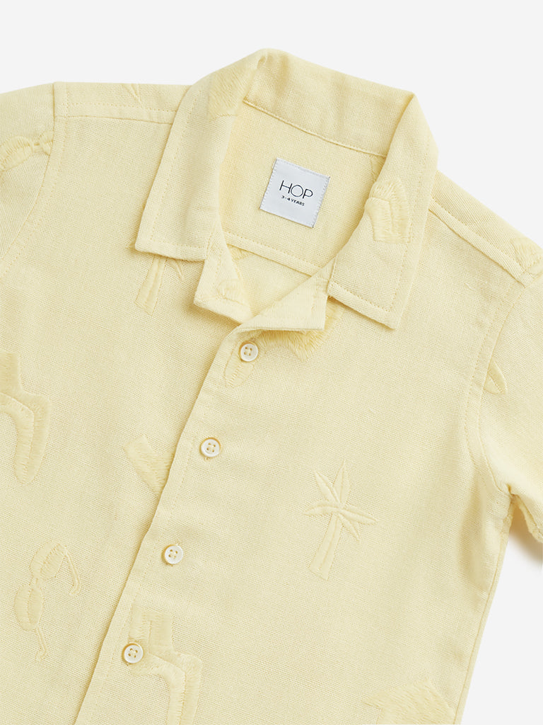 HOP Kids Yellow Embroidered Resort-Fit Cotton Shirt