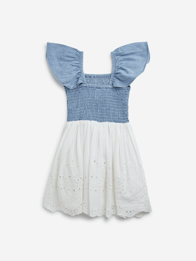 HOP Kids Blue & White Smocked Denim Dress