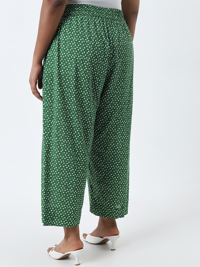 Diza Green Bandhani Printed High-Rise Cotton Palazzos