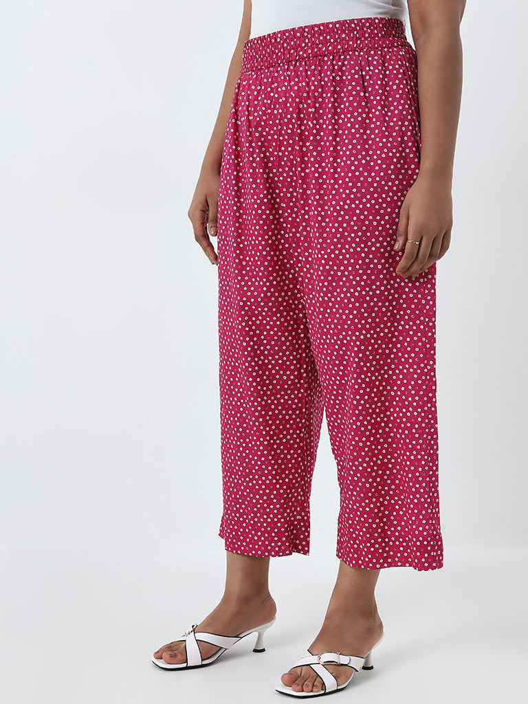 Diza Pink Bandhani Printed High-Rise Cotton Palazzos