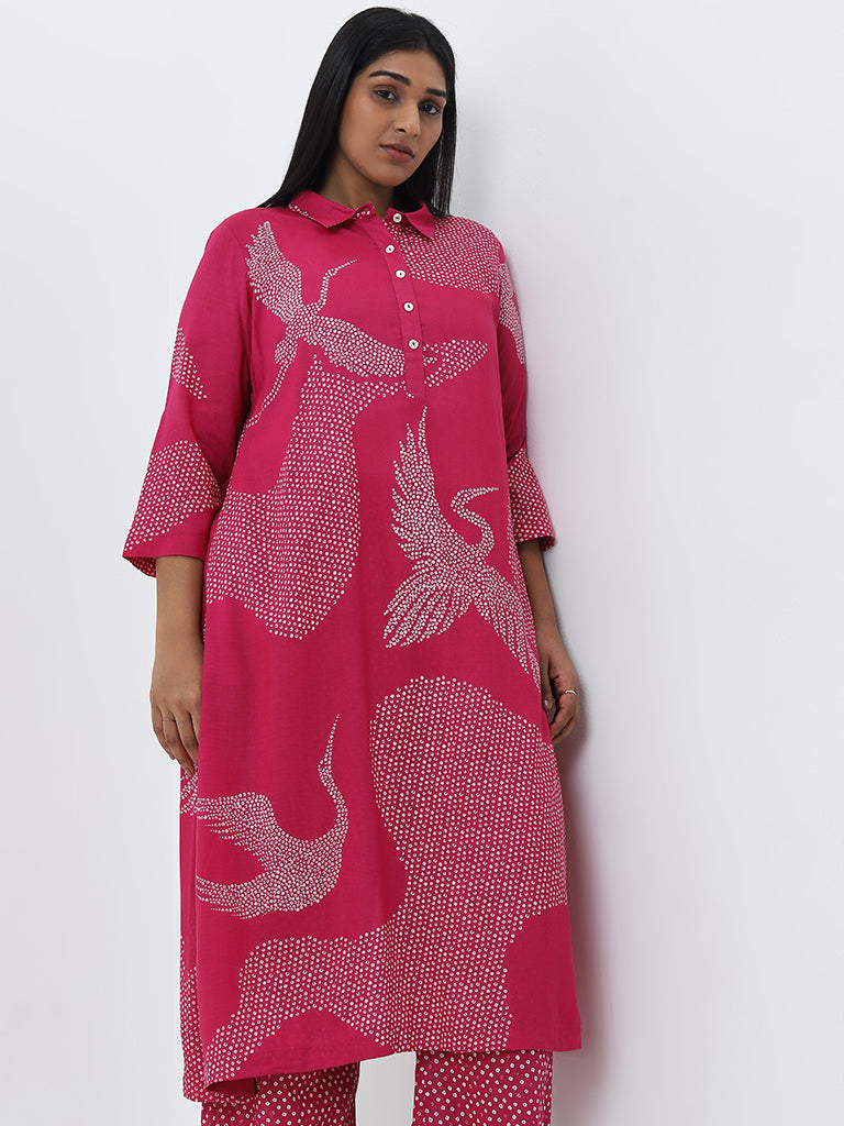 Diza Pink Bandhani Pattern A-line Cotton Kurta