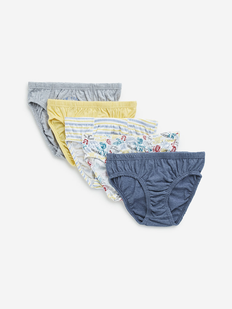 Y&F Kids Multicolour Printed Cotton Briefs - Pack of 5