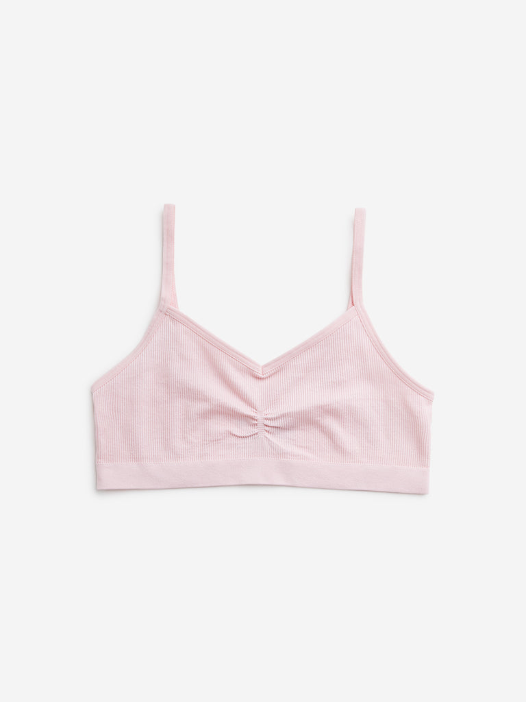 Y&F Kids Pink Ribbed-Textured Cotton Blend Crop Top