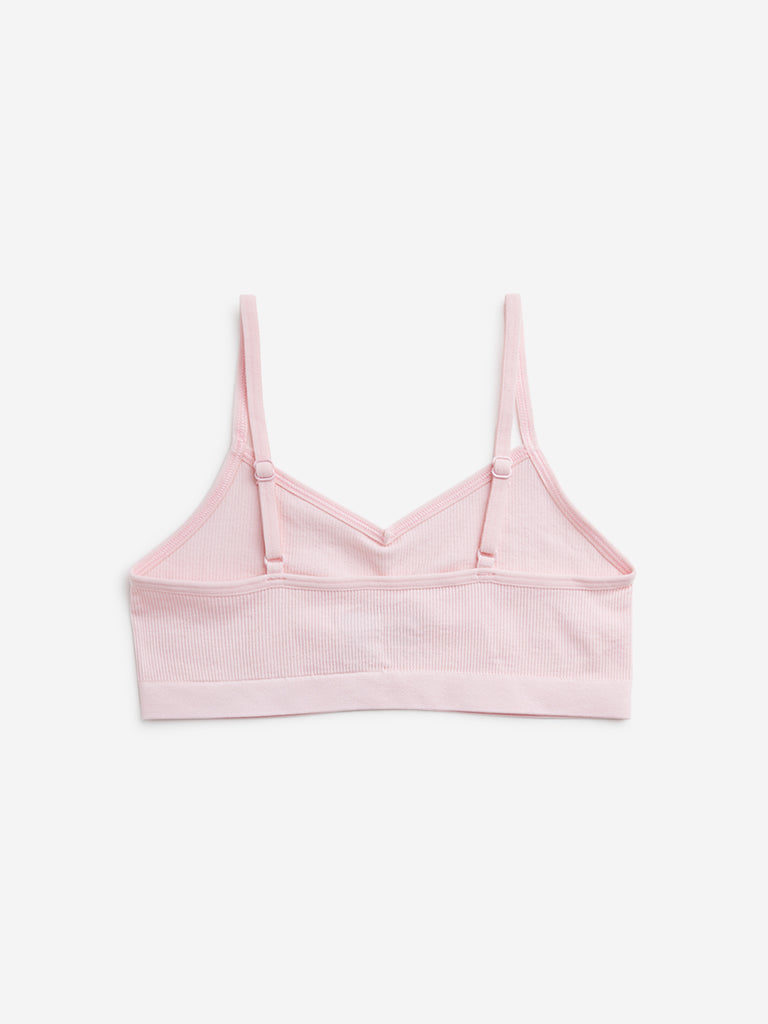 Y&F Kids Pink Ribbed-Textured Cotton Blend Crop Top