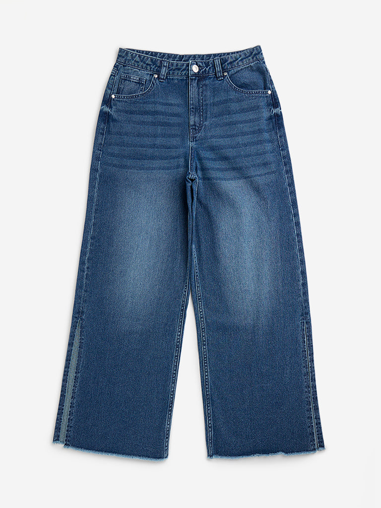 Y&F Kids Dark Blue Wide Leg - Fit High - Rise Jeans