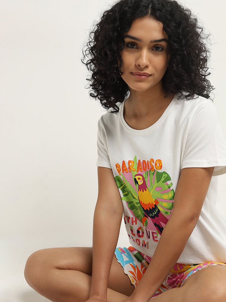 Wunderlove Multicolour Parrot Cotton Shorts Set In A Bag