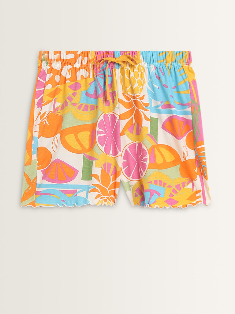 Wunderlove Multicolour Parrot Cotton Shorts Set In A Bag