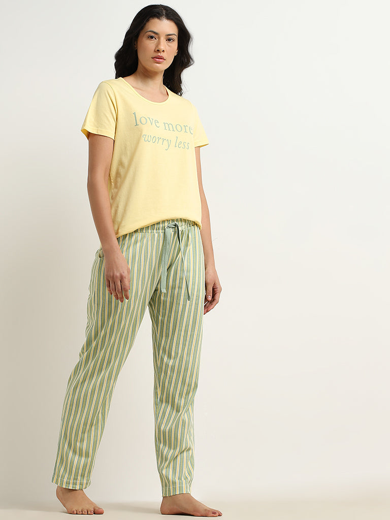 Wunderlove Yellow Striped Mid-Rise Cotton Pyjamas