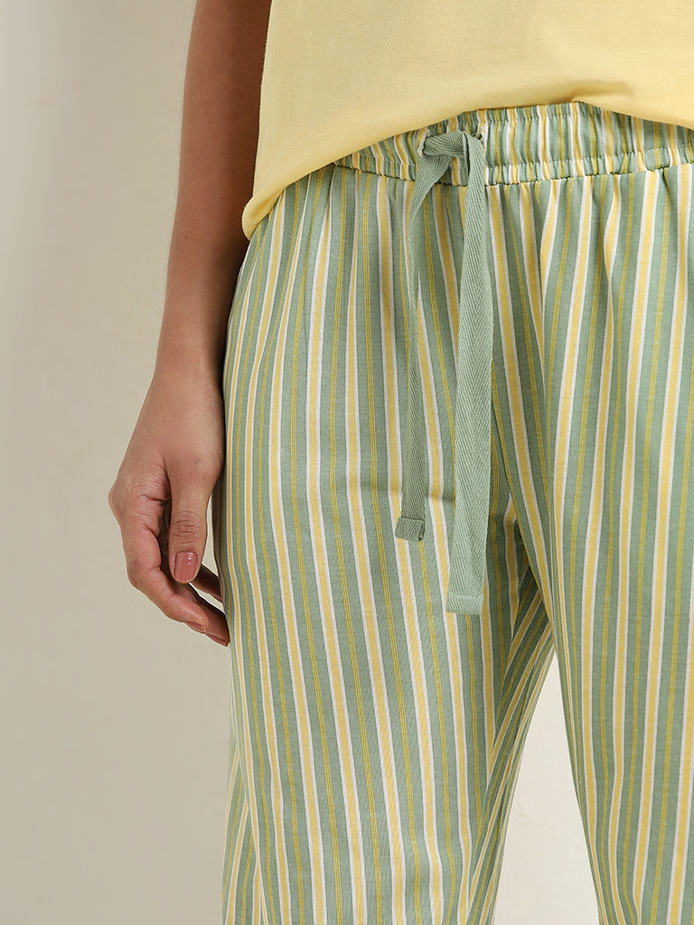 Wunderlove Yellow Striped Mid-Rise Cotton Pyjamas