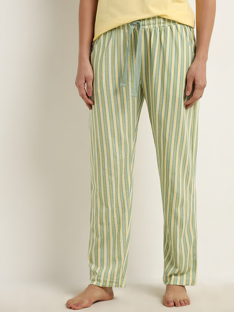 Wunderlove Yellow Striped Mid-Rise Cotton Pyjamas