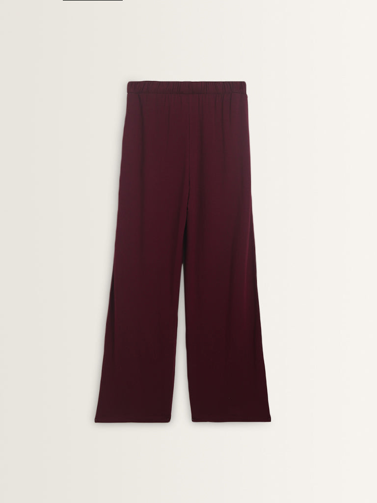 Wunderlove Burgundy Solid High-Rise Pants