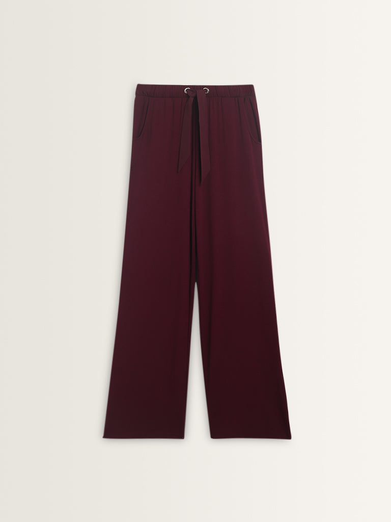 Wunderlove Burgundy Solid High-Rise Pants