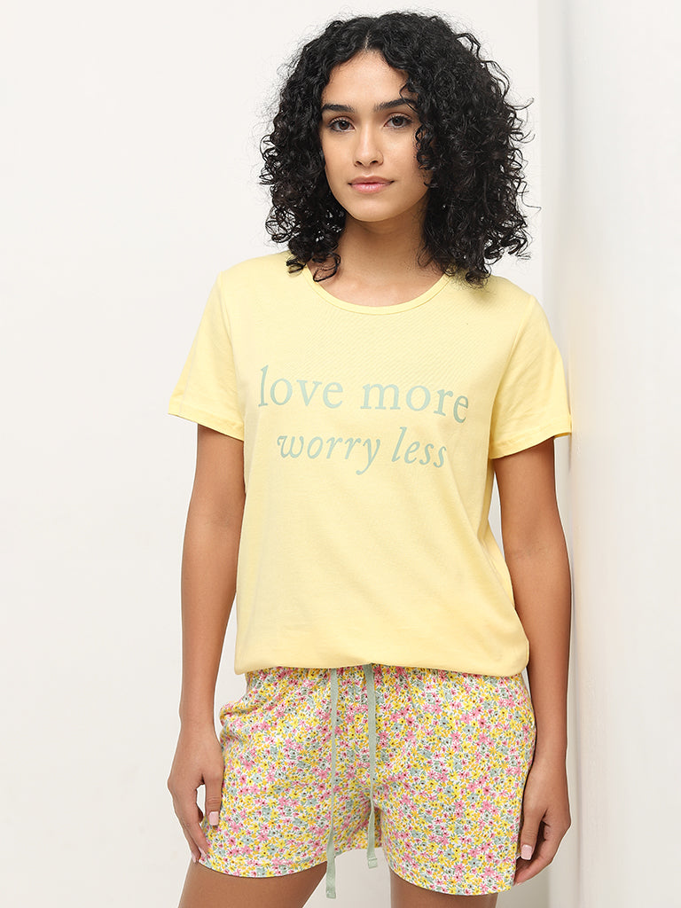 Wunderlove Yellow Text Design Cotton T-Shirt