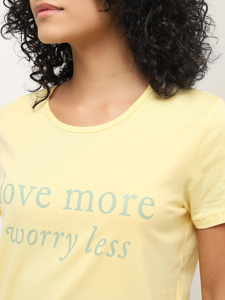 Wunderlove Yellow Text Design Cotton T-Shirt