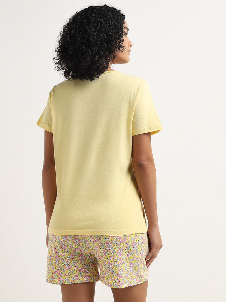 Wunderlove Yellow Text Design Cotton T-Shirt