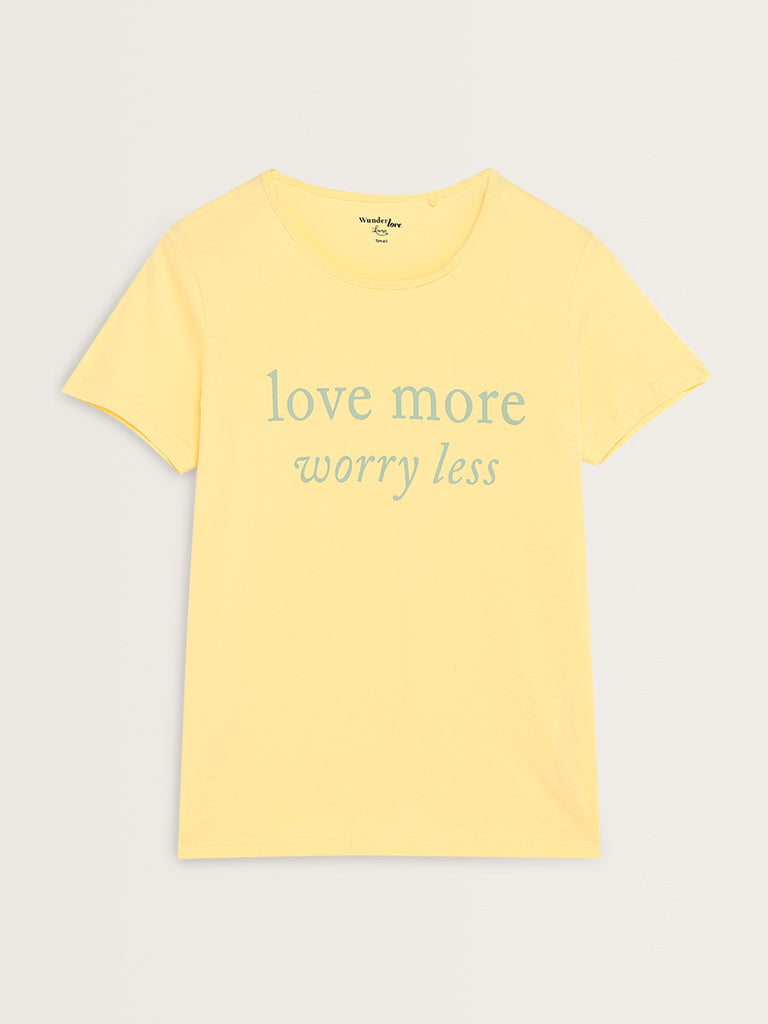 Wunderlove Yellow Text Design Cotton T-Shirt