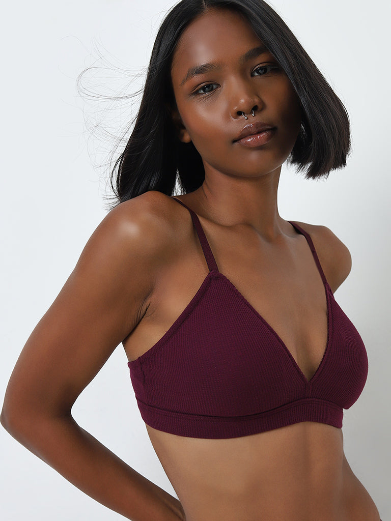 Superstar Purple Waffle Textured Padded Cotton Bra