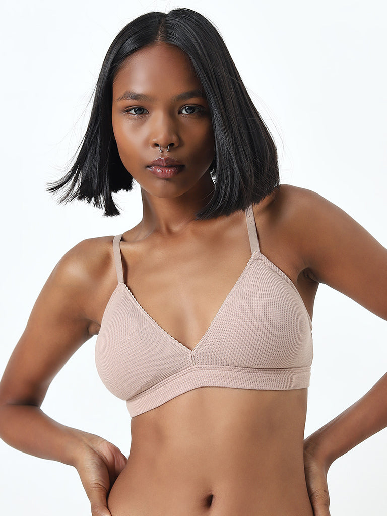 Superstar Beige Waffle Textured Padded Cotton Bra